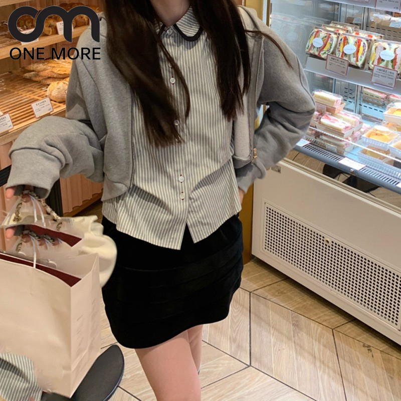 シャツ ストライプ ビッグフリルネック デザイン 着痩せ 無地 2023新作 夏服 ステッチ