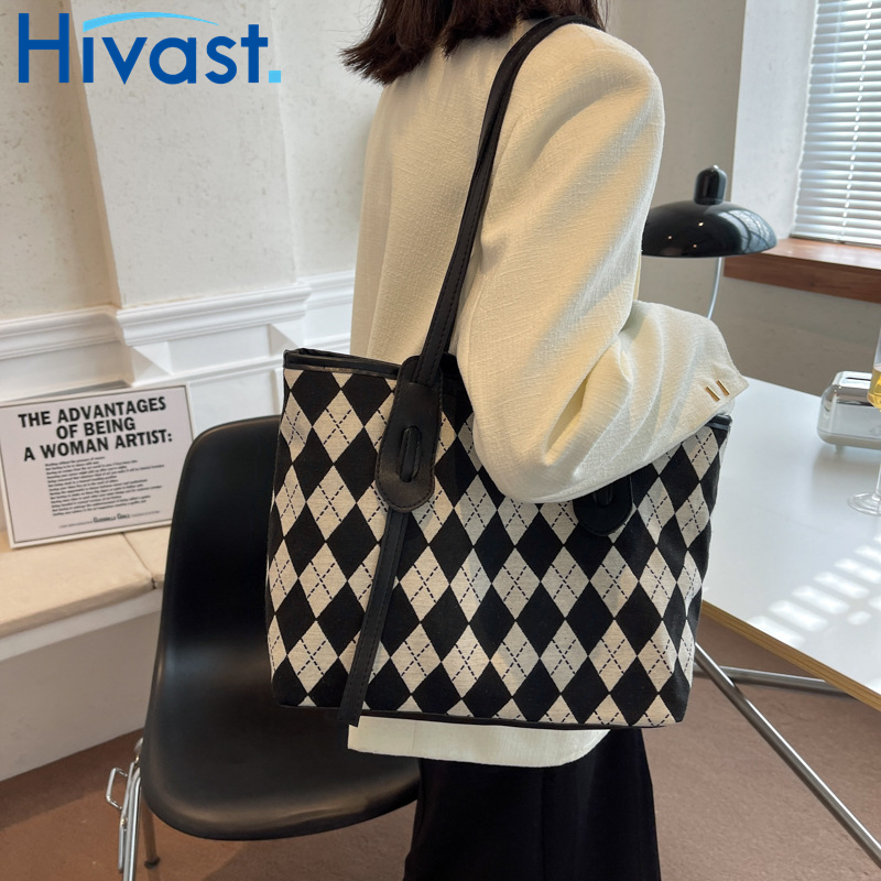 トートバッグ   大きめ 格子柄 可愛い   帆布  通勤 韓国風  キャンバス  ショルダーバッグ       バッグ
