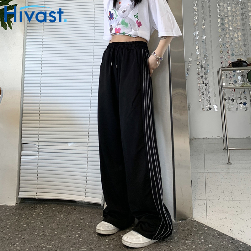 レッグパンツ 女性 ハイウエス ルーズ ワイドパンツ  ストレート ストライプ 春 おしゃれ