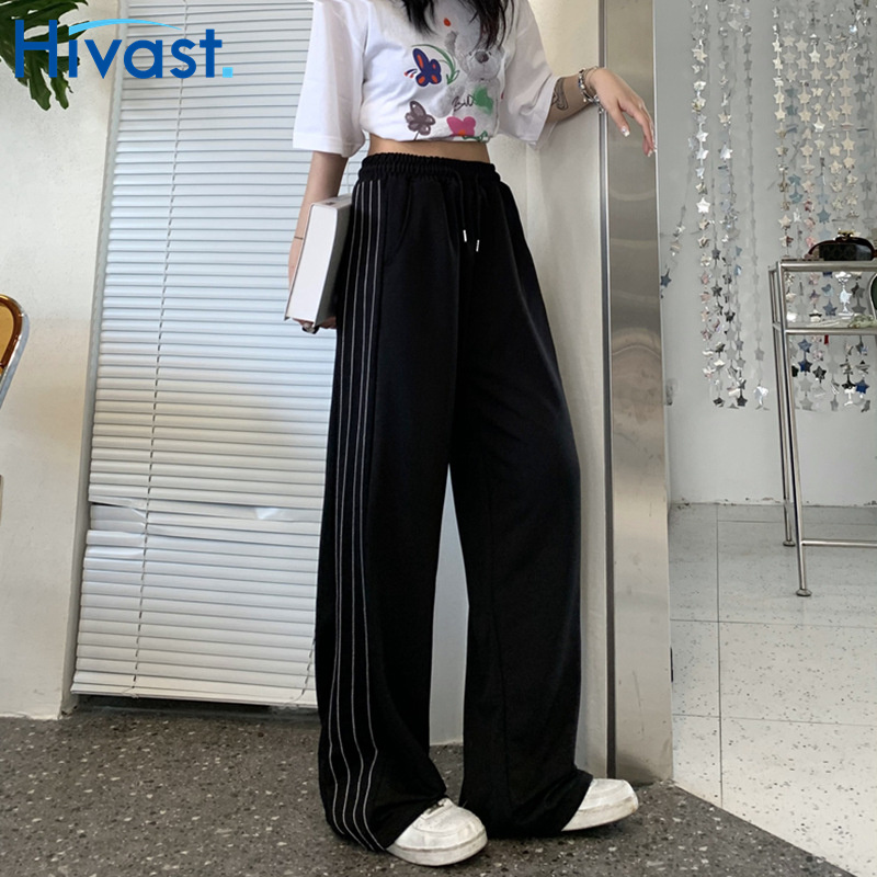 レッグパンツ 女性 ハイウエス ルーズ ワイドパンツ  ストレート ストライプ 春 おしゃれ