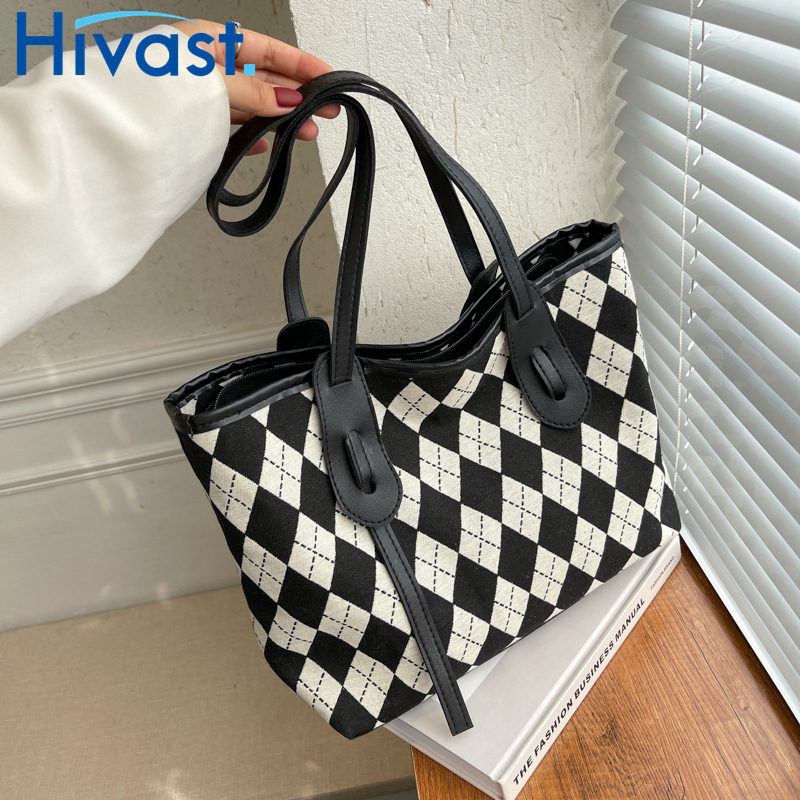 トートバッグ   大きめ 格子柄 可愛い   帆布  通勤 韓国風  キャンバス  ショルダーバッグ       バッグ