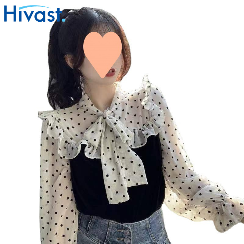 シャツ ブラウス 女性 ファッション 可愛い ドット 蝶結び カジュアル