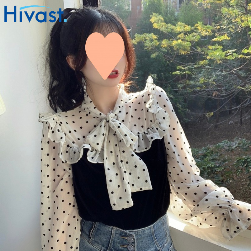 シャツ ブラウス 女性 ファッション 可愛い ドット 蝶結び カジュアル