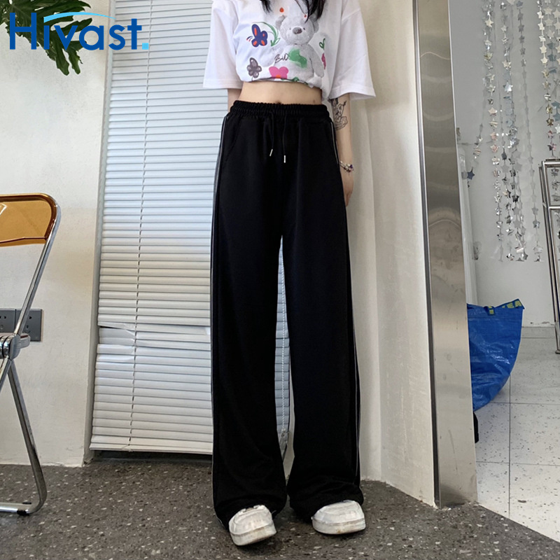 レッグパンツ 女性 ハイウエス ルーズ ワイドパンツ  ストレート ストライプ 春 おしゃれ