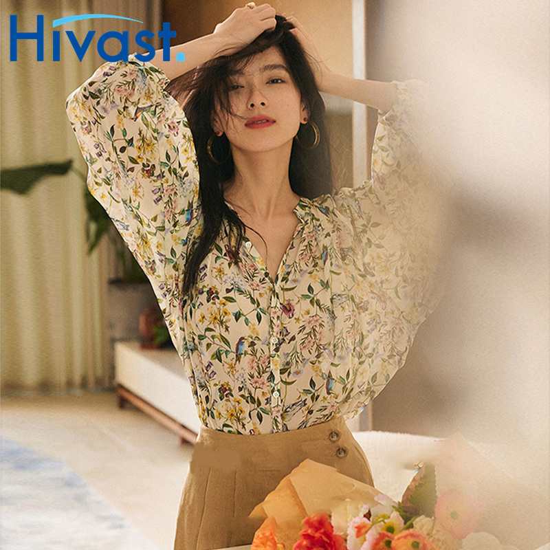 シャツ  ブラウス  薄手  ン  ニッチ  シック  花柄  シフォン