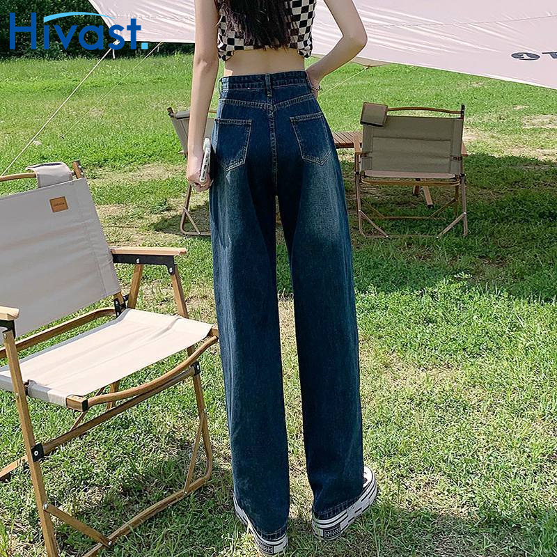 レッグパンツ 女性 ハイウエスト  ファッション ストレート ズボン ワンカラー ジーンズ
