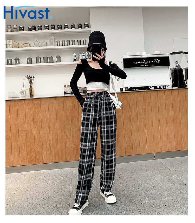 レッグパンツ 女性 ワイドパンツ  格子縞 レトロ おしゃれ カジュアル 普段使い