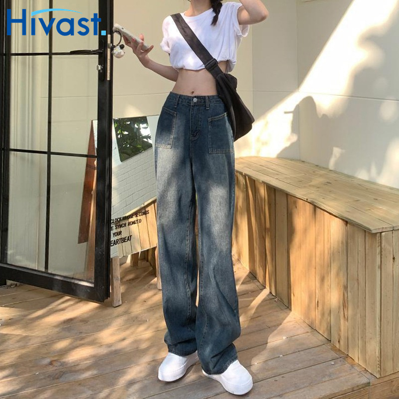 レッグパンツ 大人 ハイウエスト  レトロ 着瘦せ ズボン ワンカラー ジーンズ 春