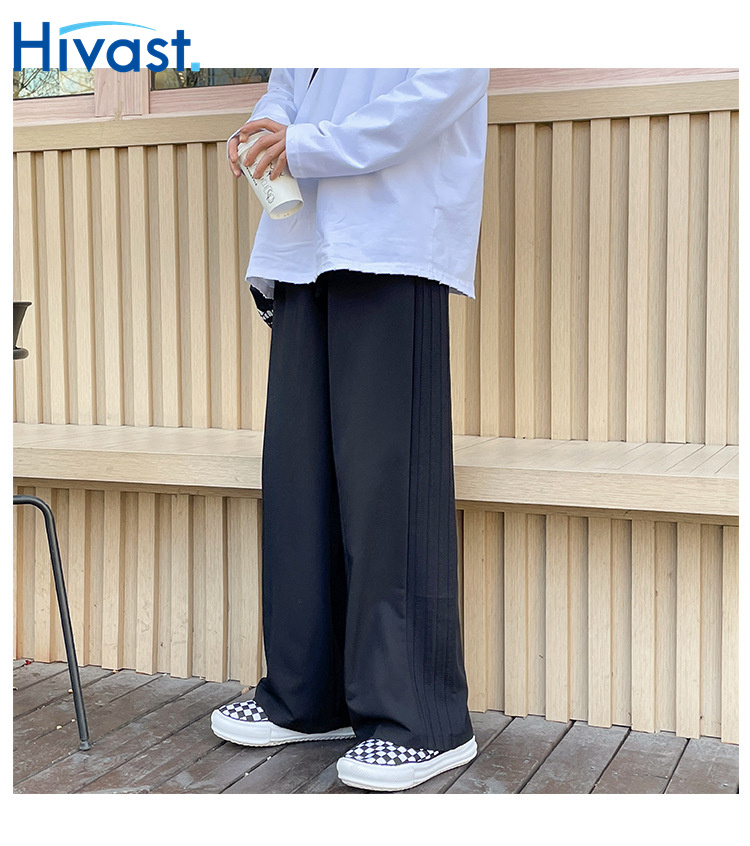 レッグパンツ 運動 ワイドパンツ ハイウエスト ストライプ ルーズ 2カラー