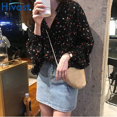 シャツ ブラウス 女性 長袖 ストレート Vネック 花柄 ファッション 可愛い