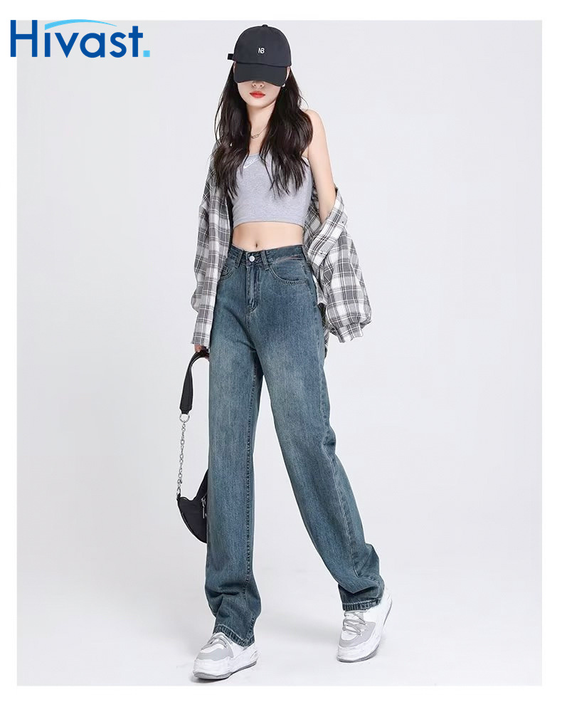レッグパンツ 女性 ワイドパンツ  ジーンズ ワンカラー 着瘦せ ハイウエスト パンツ