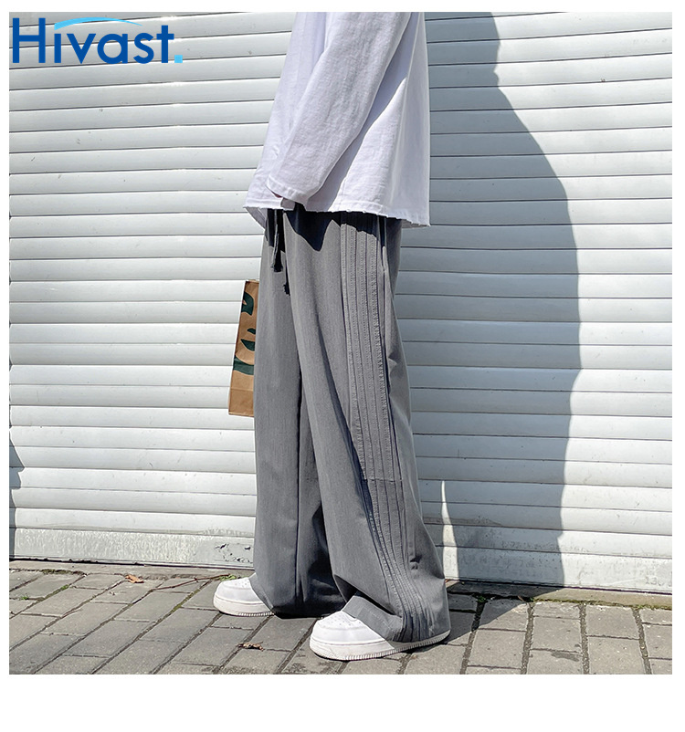 レッグパンツ 運動 ワイドパンツ ハイウエスト ストライプ ルーズ 2カラー
