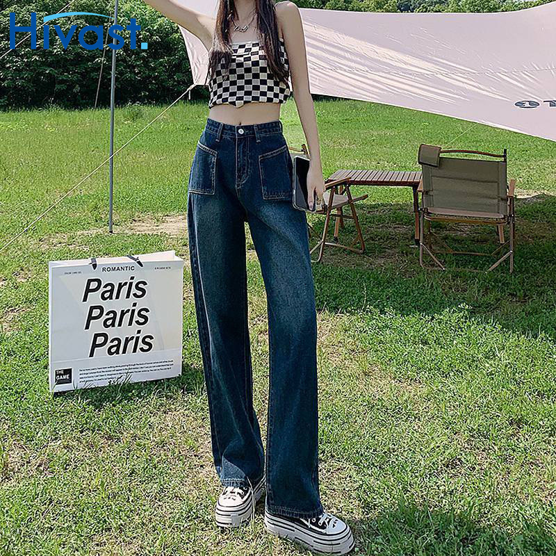 レッグパンツ 女性 ハイウエスト  ファッション ストレート ズボン ワンカラー ジーンズ