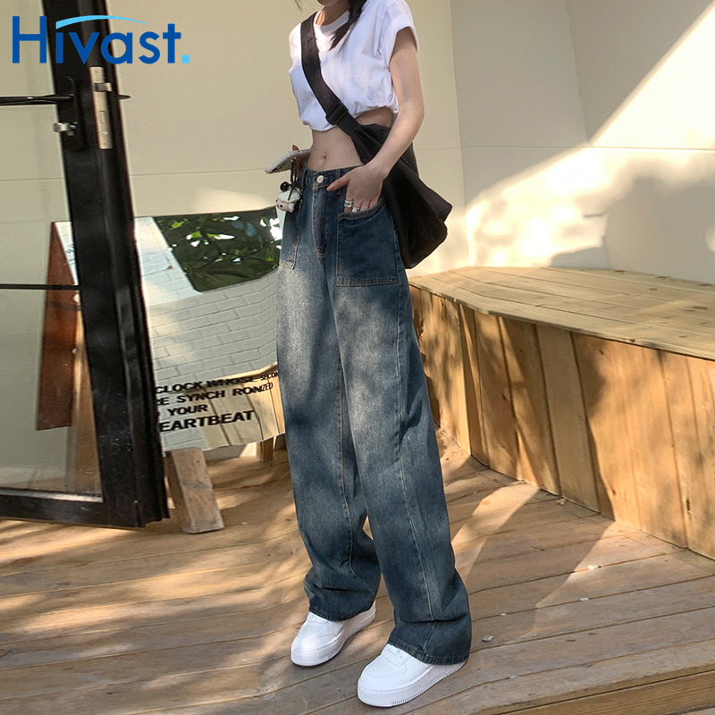レッグパンツ 大人 ハイウエスト  レトロ 着瘦せ ズボン ワンカラー ジーンズ 春