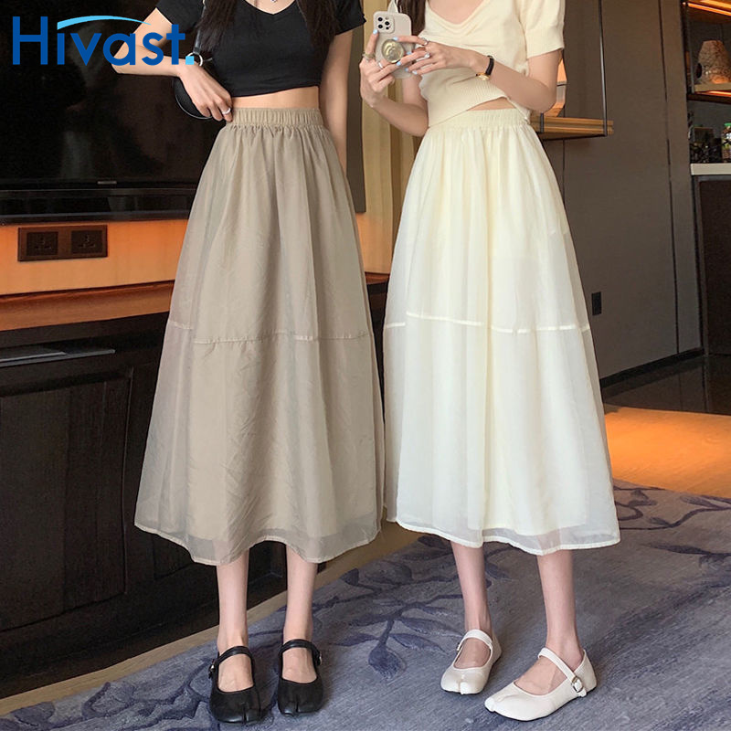 ハーフスカート 女性 ハイウエスト 着瘦せ Aラインスカート 高校生 20代 可愛い