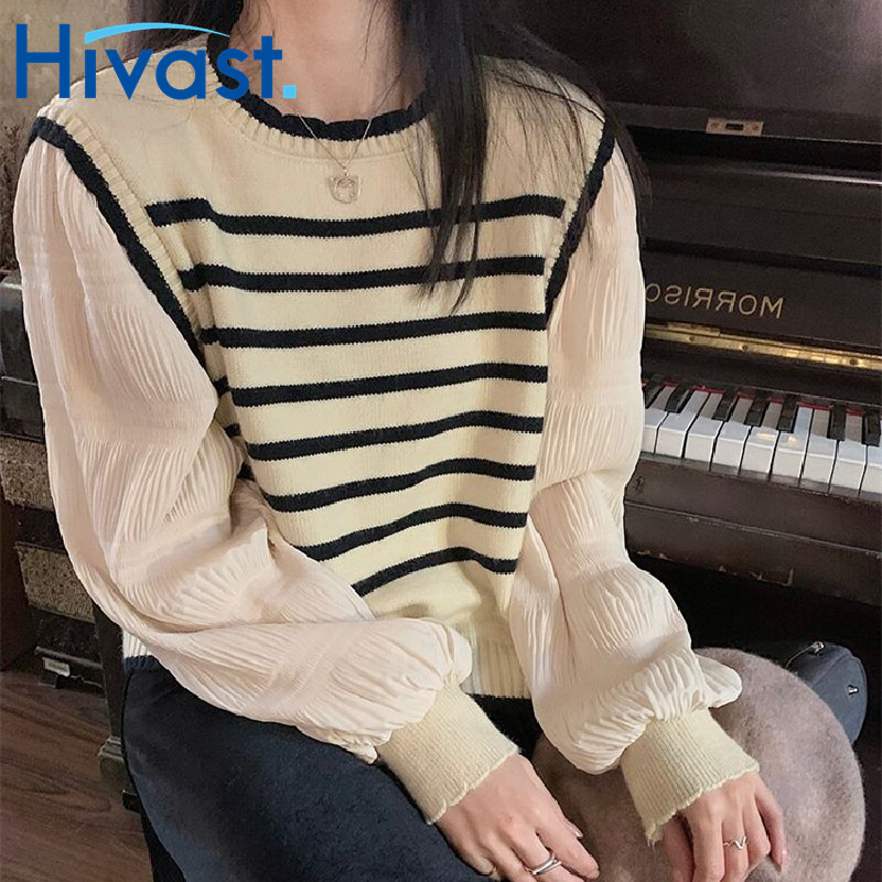 シャツ  ブラウス 上品 人気 女性  フェイクレイヤード ストレイプ 2023新品