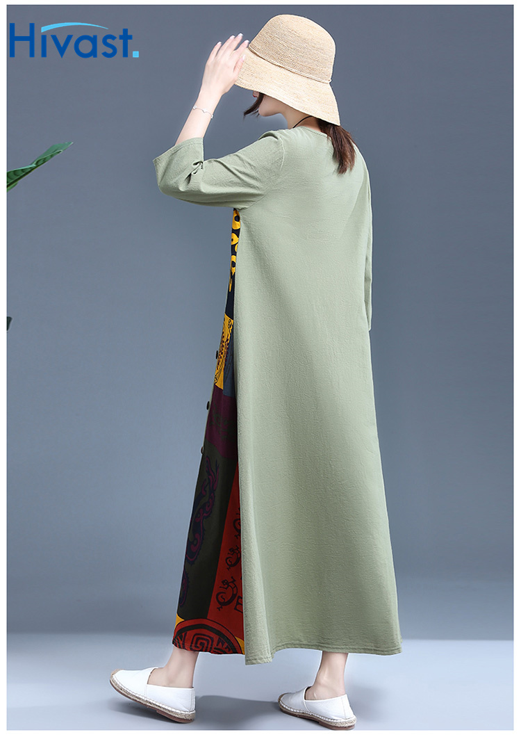 ワンピース ドレス 女性 4カラー ボタン 花柄 クルーネック おしゃれ 人気