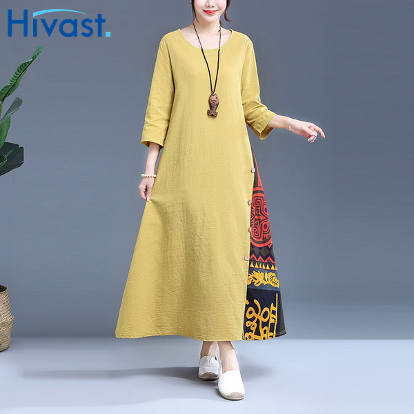 ワンピース ドレス 女性 4カラー ボタン 花柄 クルーネック おしゃれ 人気