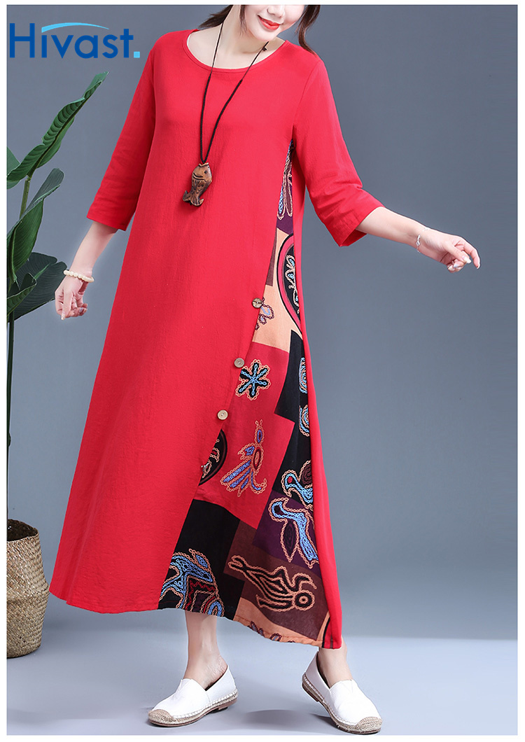 ワンピース ドレス 女性 4カラー ボタン 花柄 クルーネック おしゃれ 人気