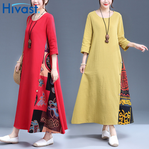 ワンピース ドレス 女性 4カラー ボタン 花柄 クルーネック おしゃれ 人気