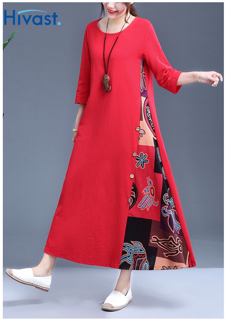 ワンピース ドレス 女性 4カラー ボタン 花柄 クルーネック おしゃれ 人気