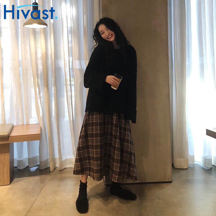 ハーフスカート 女性 格子縞 レトロ Aラインスカート ハイウエスト ファッション