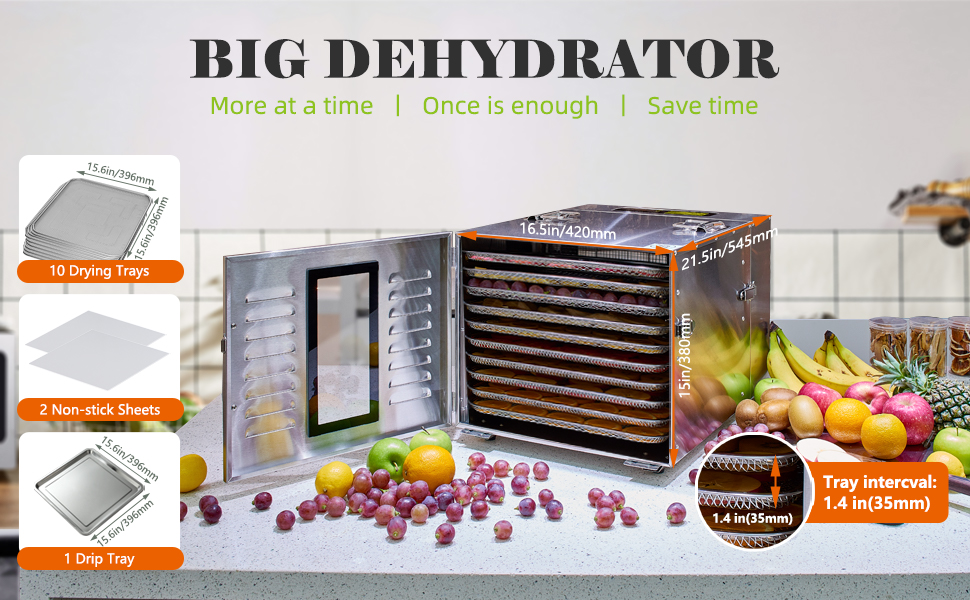 SEPTREE 110V US Stainless Steel Fruit Dehydrator Home Fruit Vegetable Dryer 1000W