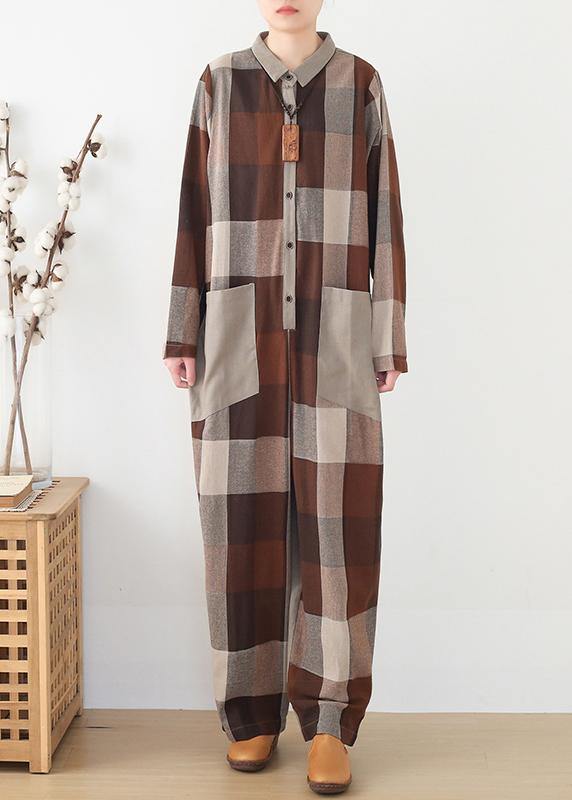 nude patchwork new plaid loose retro ming Harem cotton pants jumpsuit