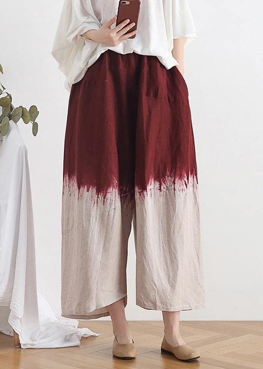 2021 new retro national style skirt pants red gradient loose large size cotton and linen casual pants