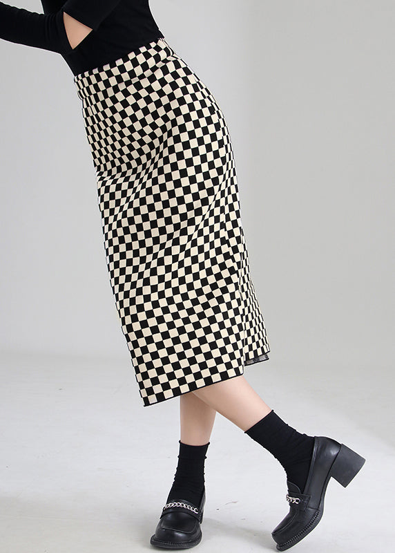 Vintage Black Coffee Plaid high waist a line skirts Spring
