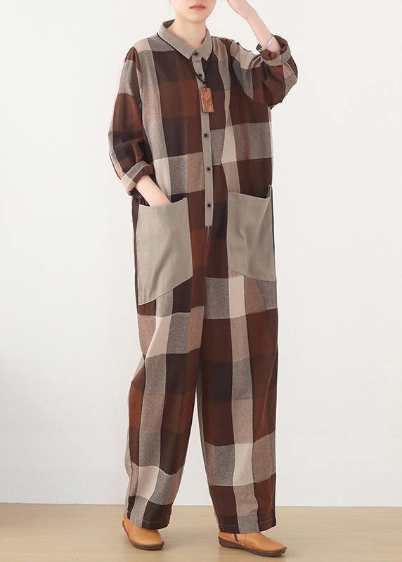 nude patchwork new plaid loose retro ming Harem cotton pants jumpsuit