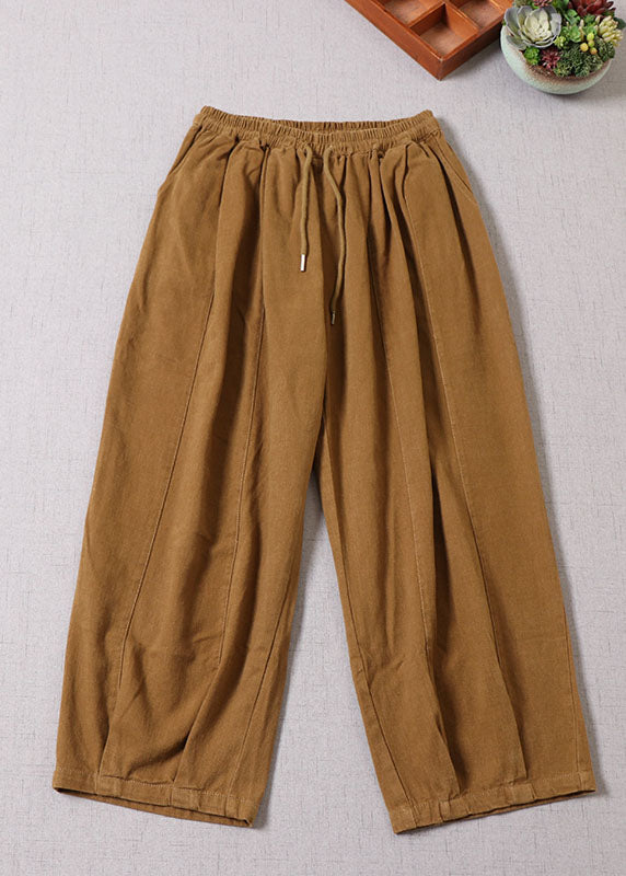 Unique Yellow Cinched Patchwork Cotton Pants Spring