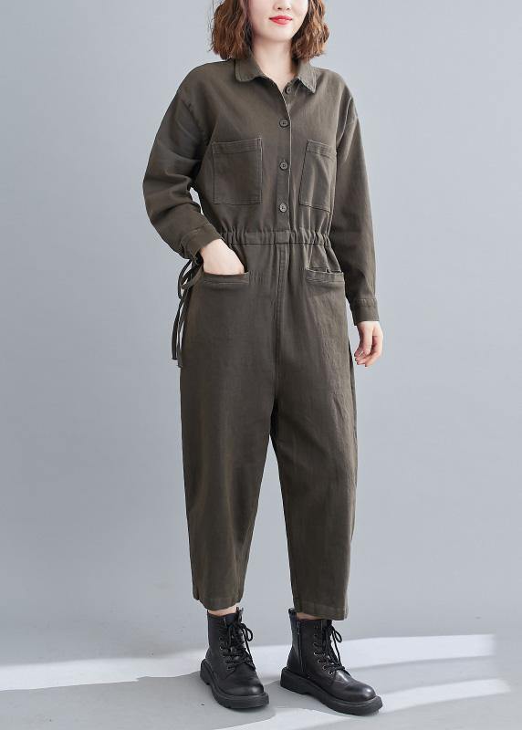 Bohemian Gray Green Pant Unique Spring Lapel Patchwork Jumpsuit Pants