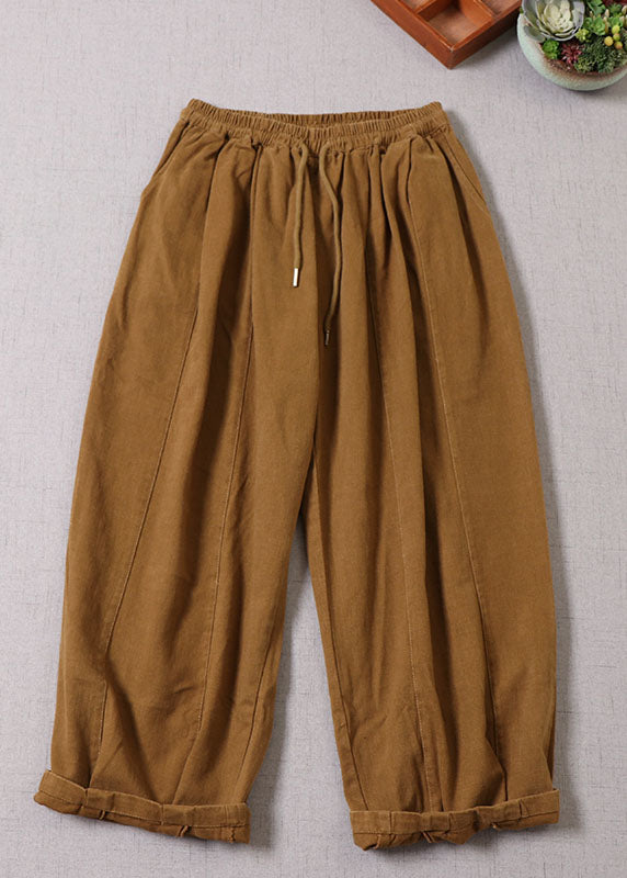 Unique Yellow Cinched Patchwork Cotton Pants Spring