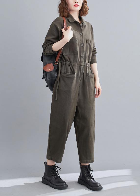 Bohemian Gray Green Pant Unique Spring Lapel Patchwork Jumpsuit Pants