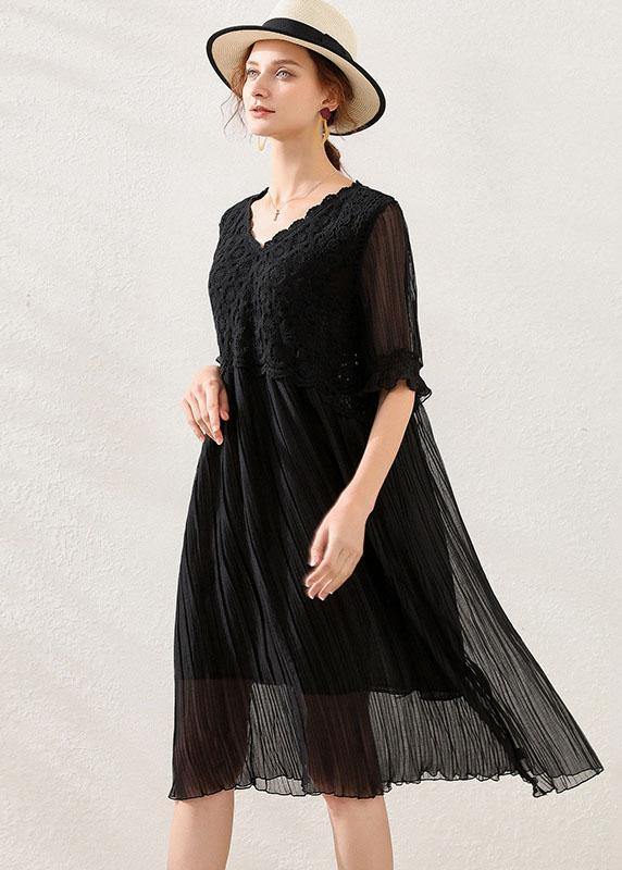 Comfy Black Wrinkled Patchwork Spring Short Sleeve Dress