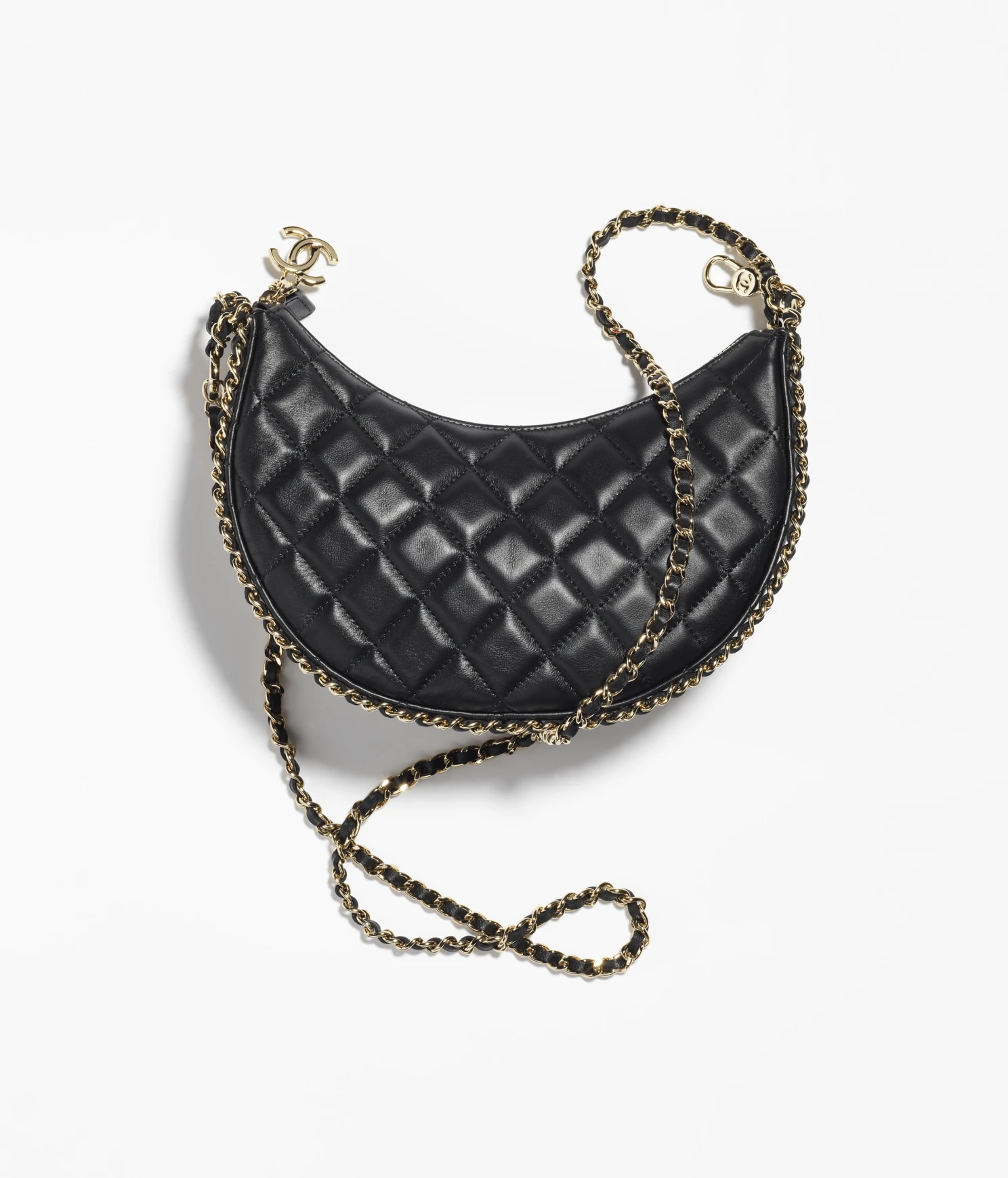 CHANEL Small Hobo Bag Lambskin & Shiny Light Gold Metal Black