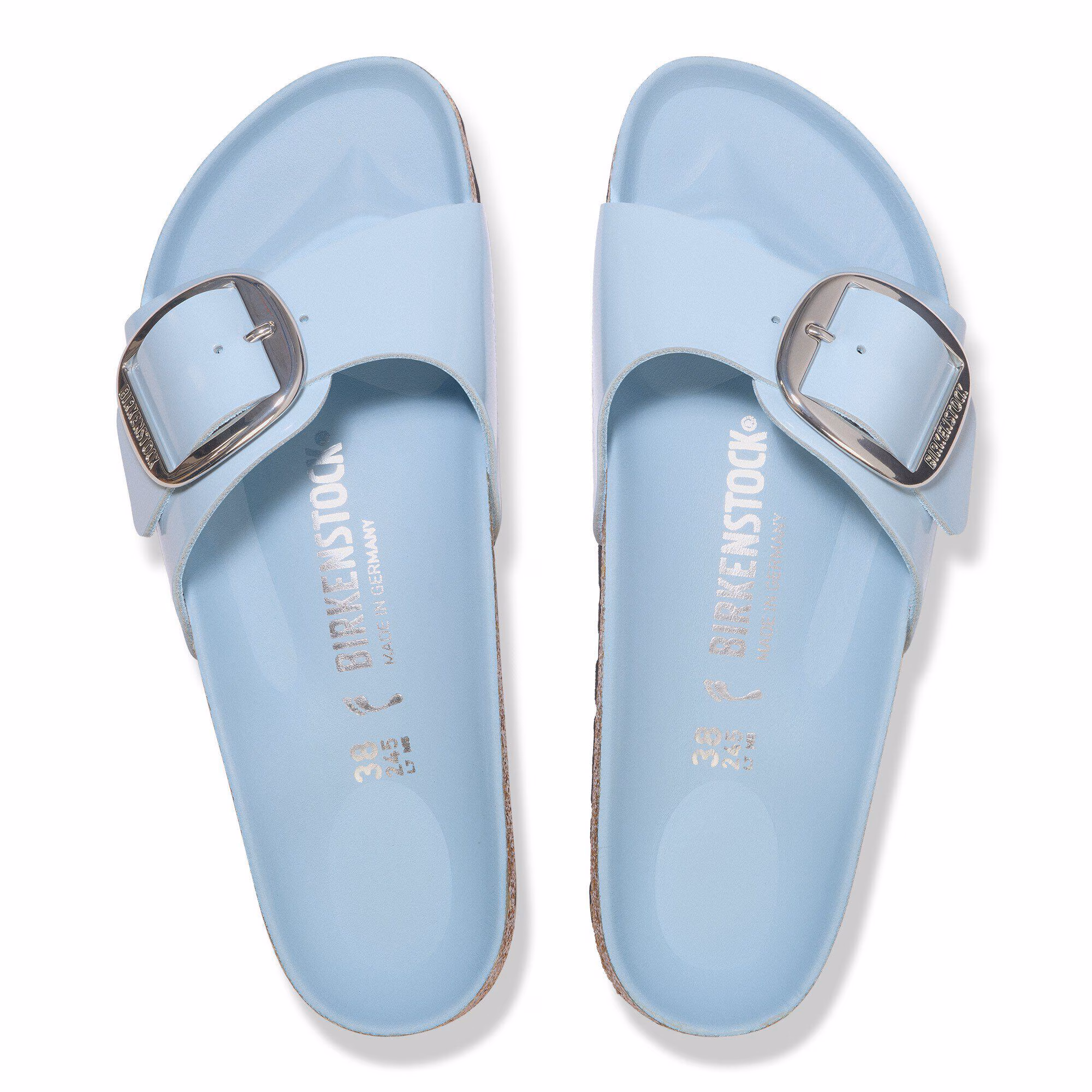 Madrid Big Buckle Cuir naturel verni - Baby Blue High Shine