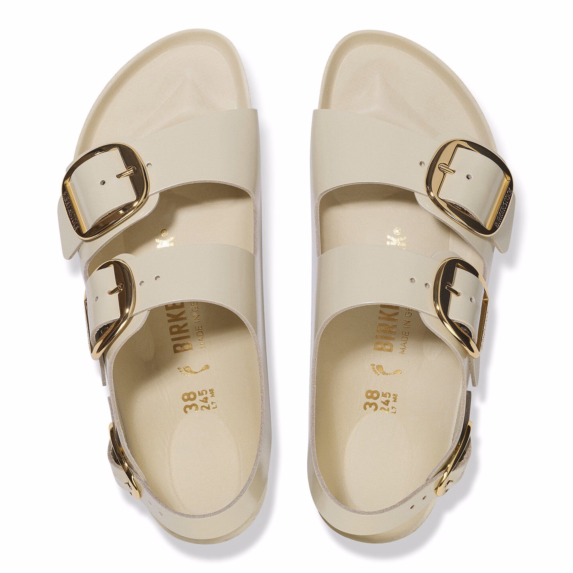 Milano Big Buckle Cuir naturel verni - High-Shine Ecru