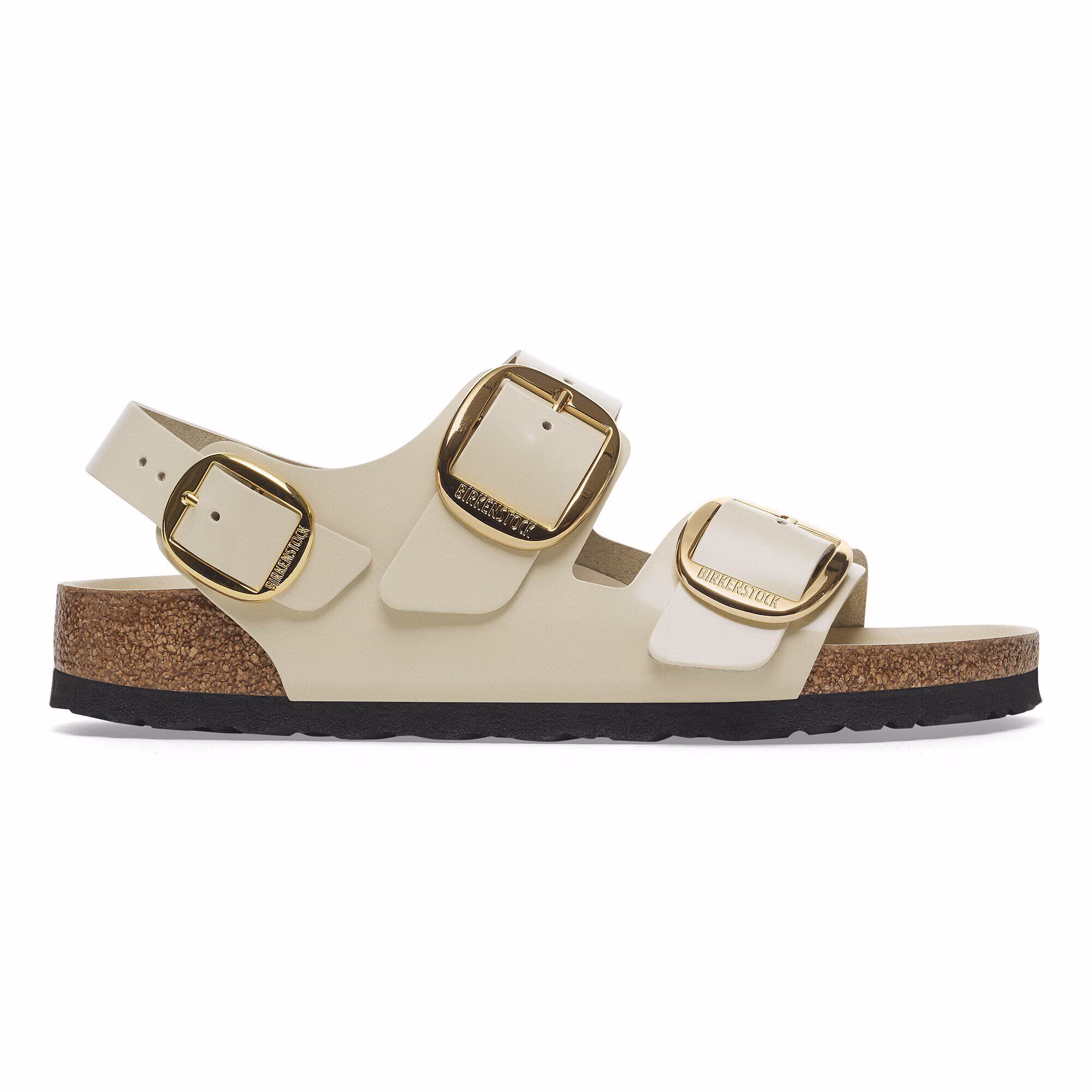 Milano Big Buckle Cuir naturel verni - High-Shine Ecru
