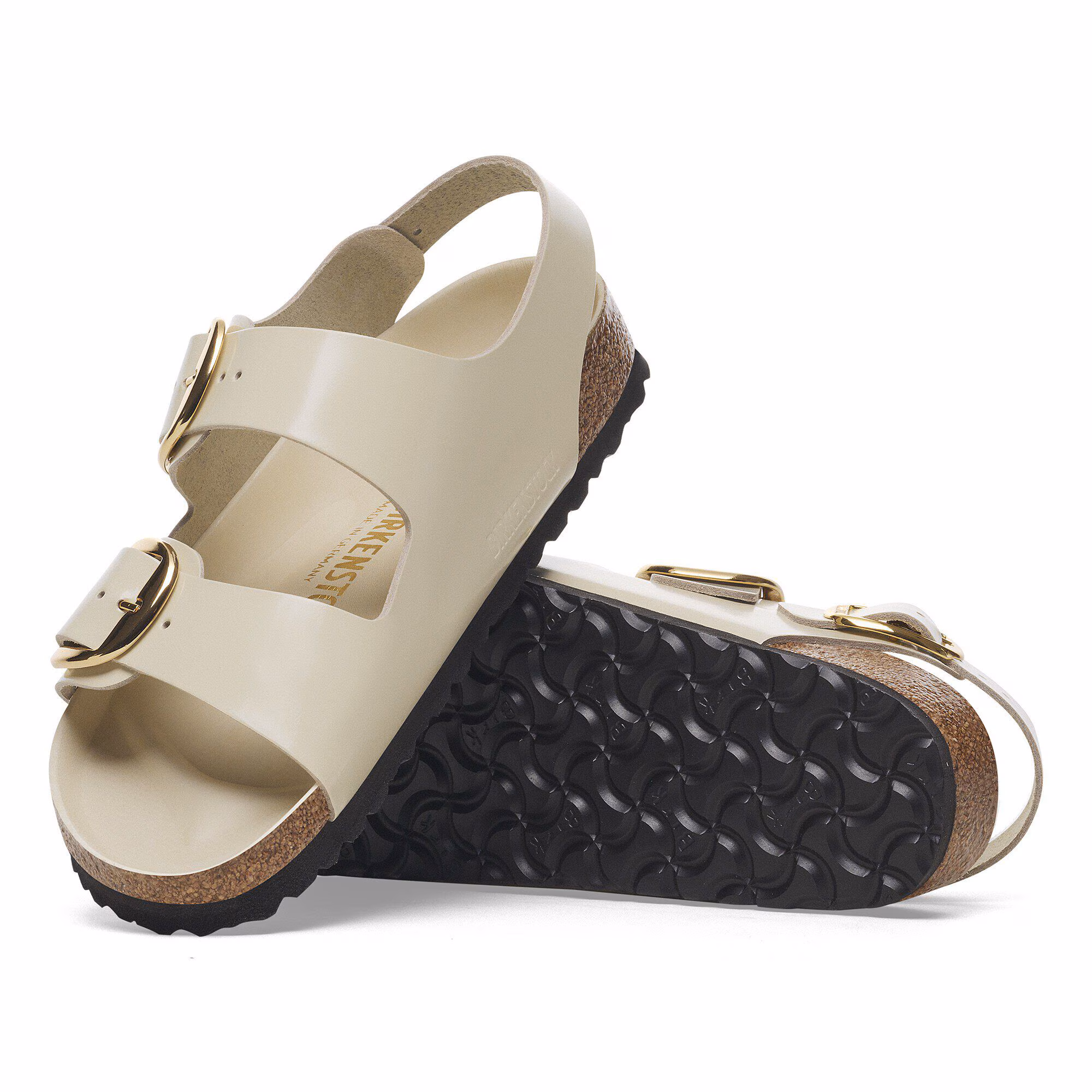 Milano Big Buckle Cuir naturel verni - High-Shine Ecru