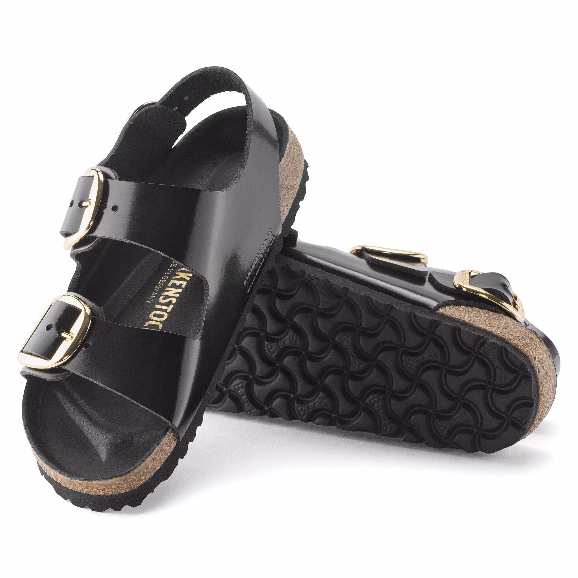 Milano Big Buckle Cuir naturel verni - Noir très brillant