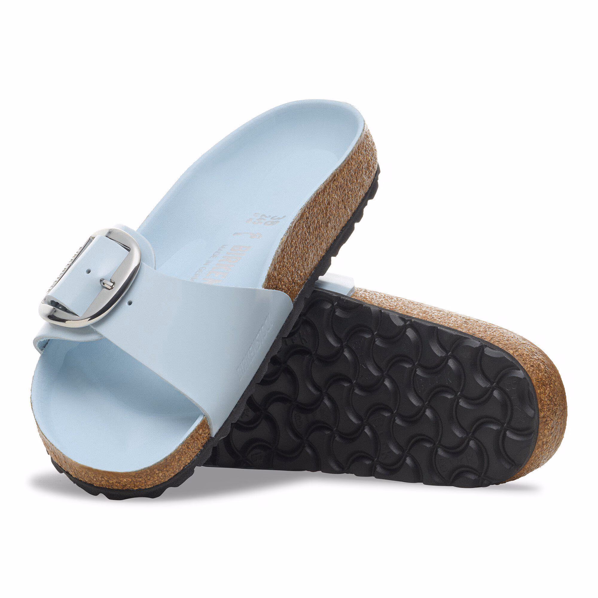 Madrid Big Buckle Cuir naturel verni - Baby Blue High Shine