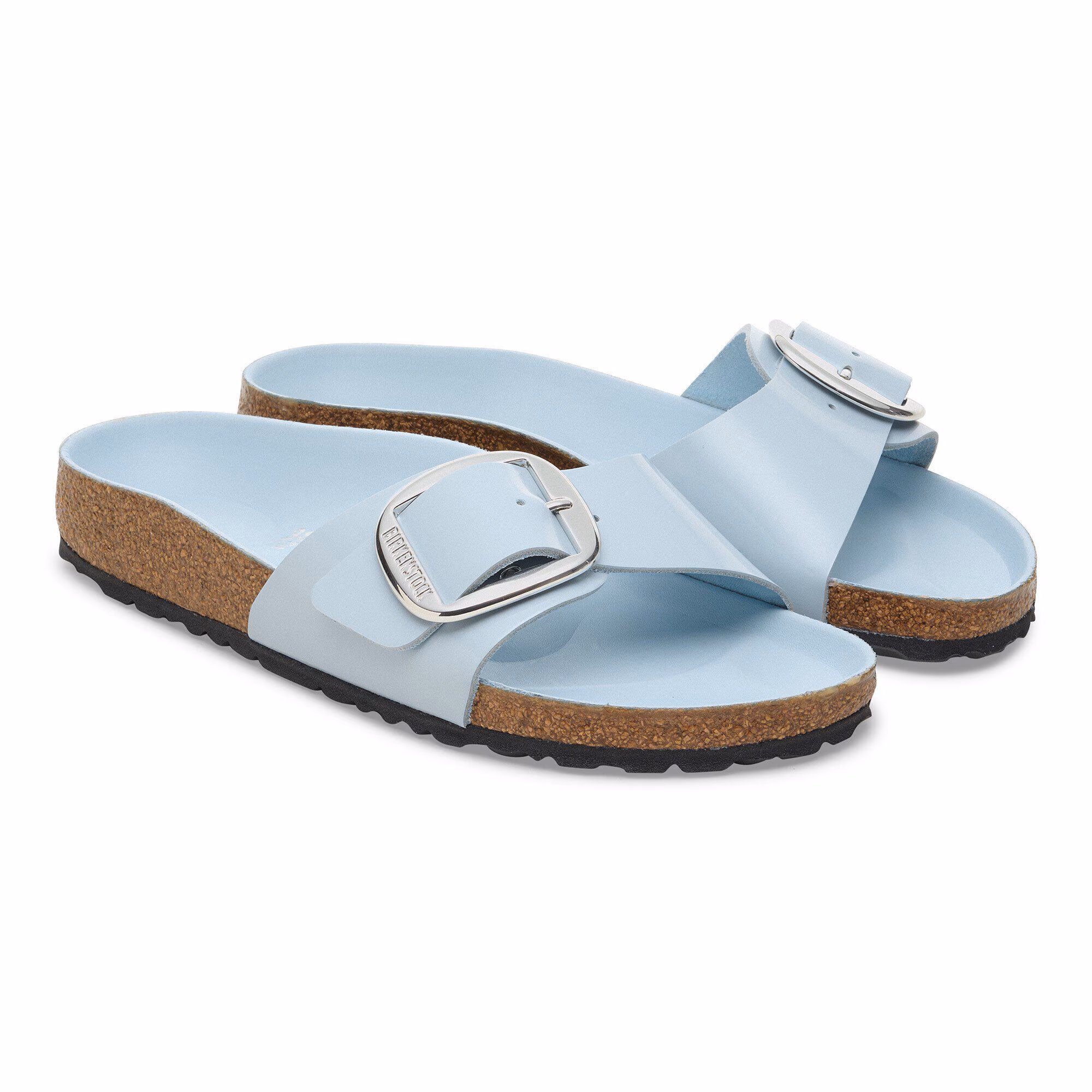 Madrid Big Buckle Cuir naturel verni - Baby Blue High Shine