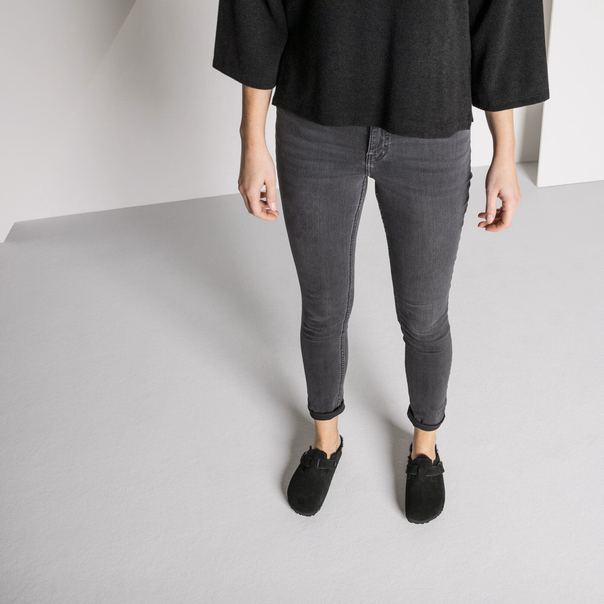 Boston en fourrure d’agneau Suède - Black