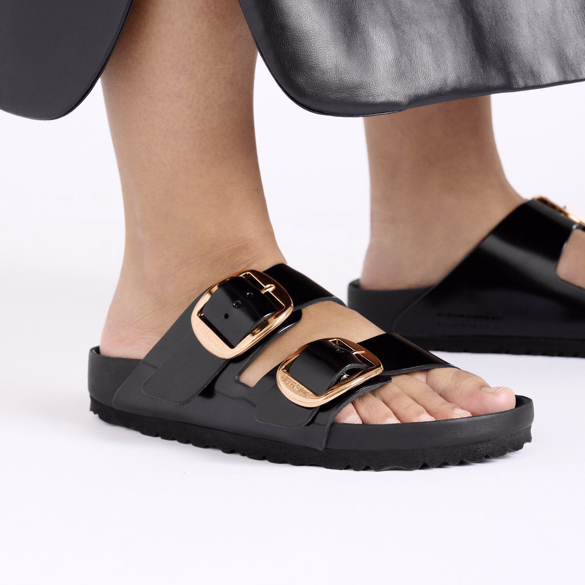 Arizona Big Buckle Cuir naturel verni - Noir très brillant