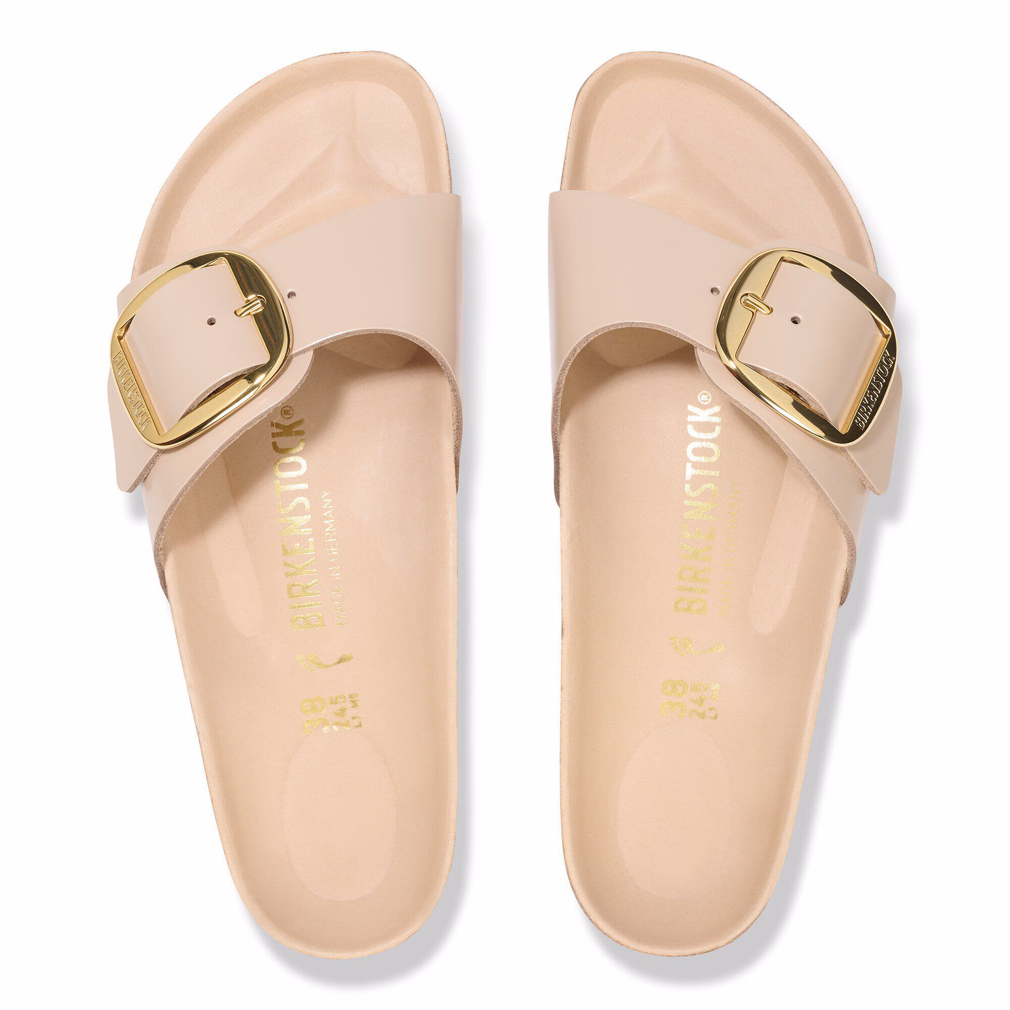 Madrid Big Buckle Cuir naturel verni - High-Shine New Beige