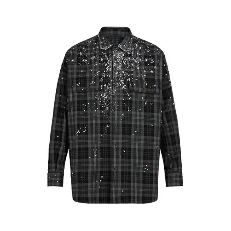 Louis Vuitton Austrian Rhinestone Plaid Long Sleeve Shirt #nigo4789