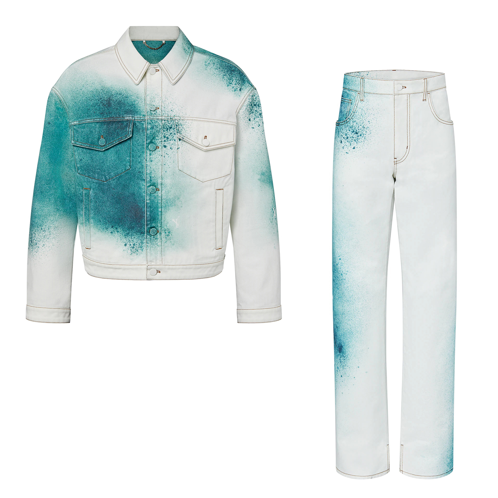 Louis Vuitton Man Denim Gradient Speckle Jacket Jeans Pants Suit #nigo9452