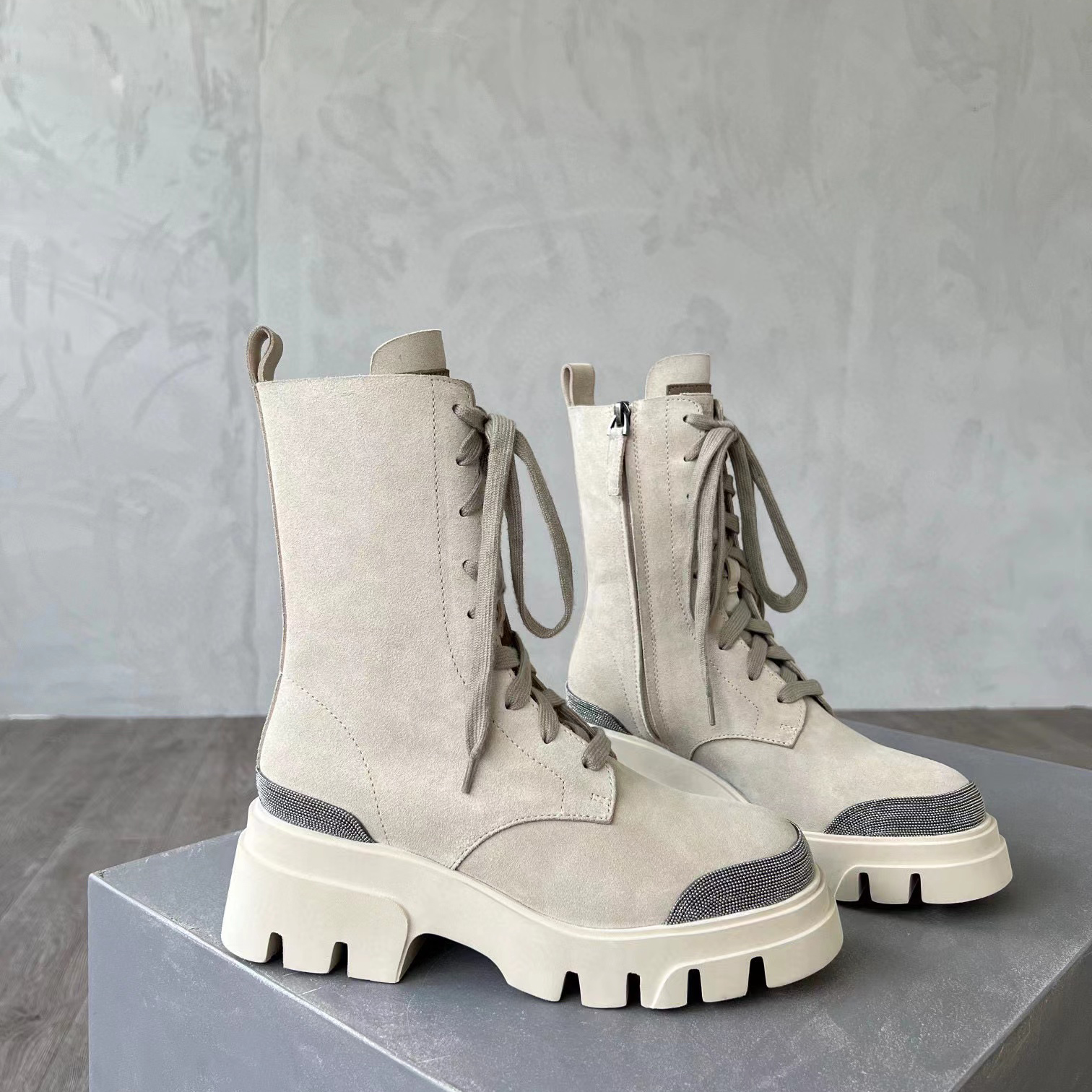 Brunello Cucinelli Women's Long Zip-Up Boots with Drill Shoes #nigo51224